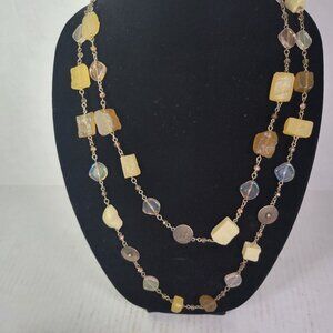 Chicos Long Silver-Tone Double Strand Layering Beaded Necklace